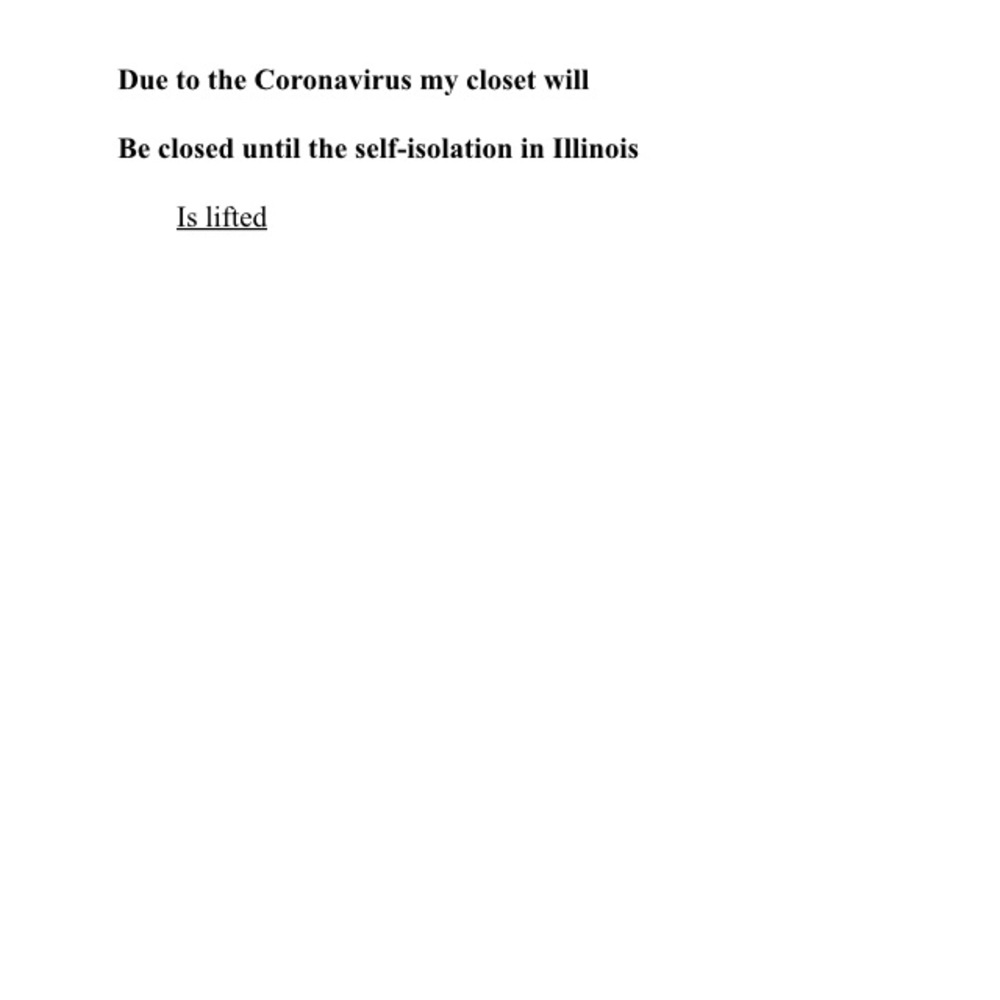Closed due to self-isolation order in illinois